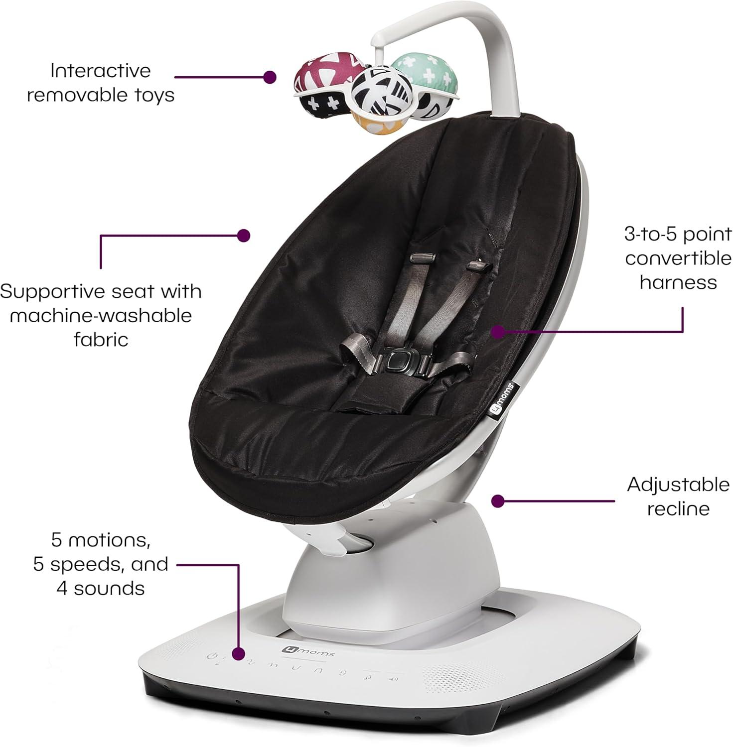 image4moms MamaRoo MultiMotion Baby Swing in Classic Black with Plush Infant Insert Dark GreyDark Grey