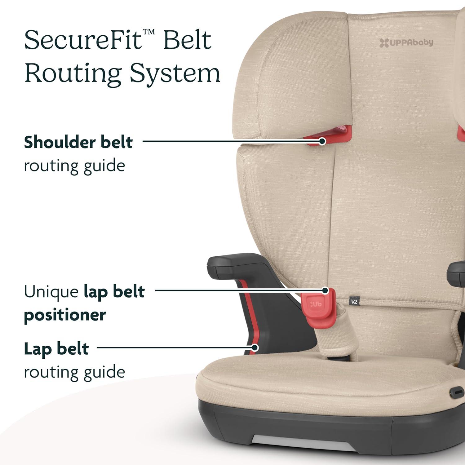imageUPPAbaby Alta V2 High Back Booster SeatSevenPosition Active Support Headrest for Growing ChildrenSecureFit Integrated Belt Guide  PositionerCup Holder IncludedGreyson Grey MlangeAlmond Mlange