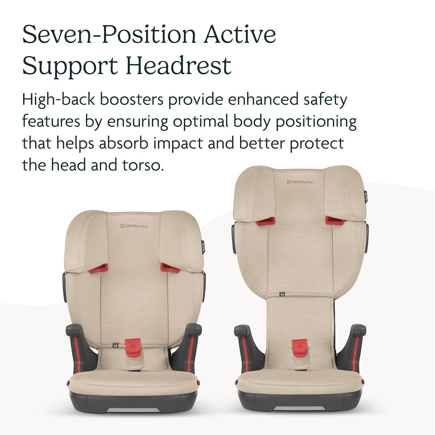 imageUPPAbaby Alta V2 High Back Booster SeatSevenPosition Active Support Headrest for Growing ChildrenSecureFit Integrated Belt Guide  PositionerCup Holder IncludedGreyson Grey MlangeGrey mlange
