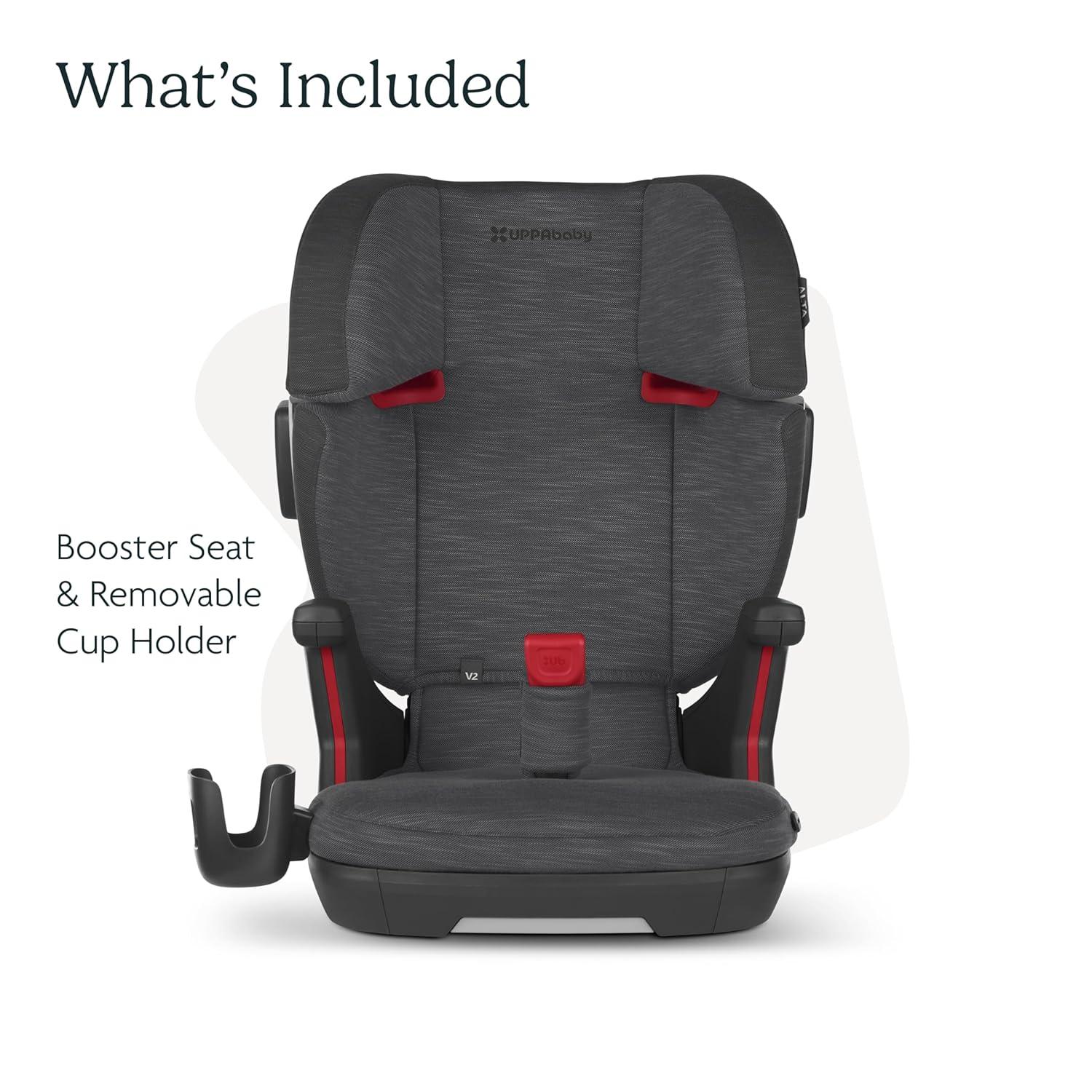 imageUPPAbaby Alta V2 High Back Booster SeatSevenPosition Active Support Headrest for Growing ChildrenSecureFit Integrated Belt Guide  PositionerCup Holder IncludedGreyson Grey MlangeCharcoal Mlange