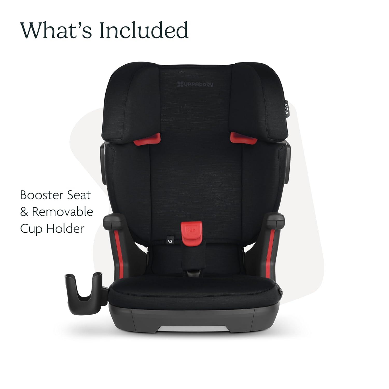 imageUPPAbaby Alta V2 High Back Booster SeatSevenPosition Active Support Headrest for Growing ChildrenSecureFit Integrated Belt Guide  PositionerCup Holder IncludedGreyson Grey MlangeBlack Mlange
