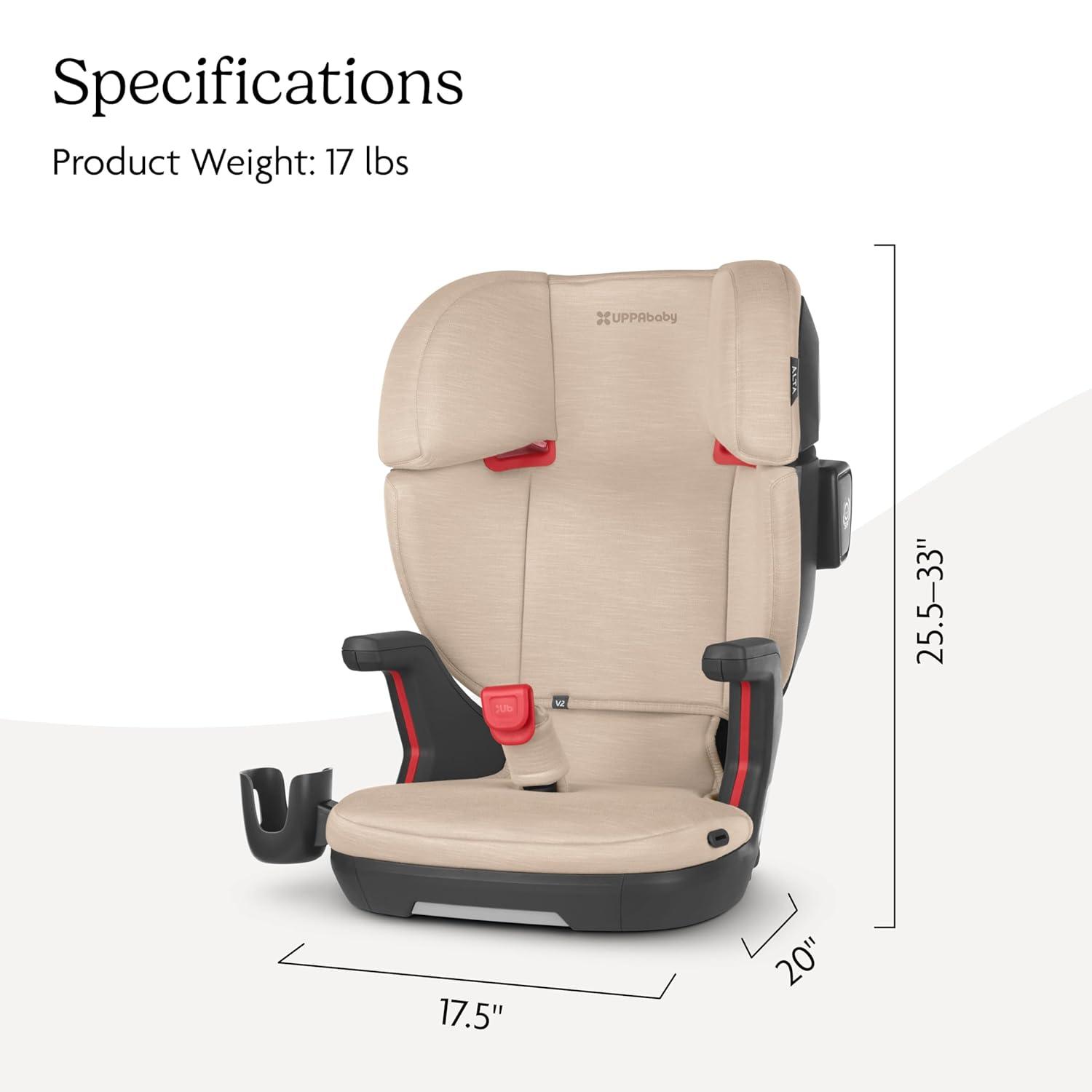 imageUPPAbaby Alta V2 High Back Booster SeatSevenPosition Active Support Headrest for Growing ChildrenSecureFit Integrated Belt Guide  PositionerCup Holder IncludedGreyson Grey MlangeAlmond Mlange