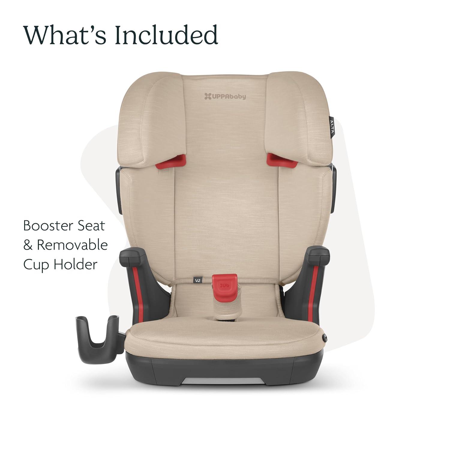imageUPPAbaby Alta V2 High Back Booster SeatSevenPosition Active Support Headrest for Growing ChildrenSecureFit Integrated Belt Guide  PositionerCup Holder IncludedGreyson Grey MlangeAlmond Mlange