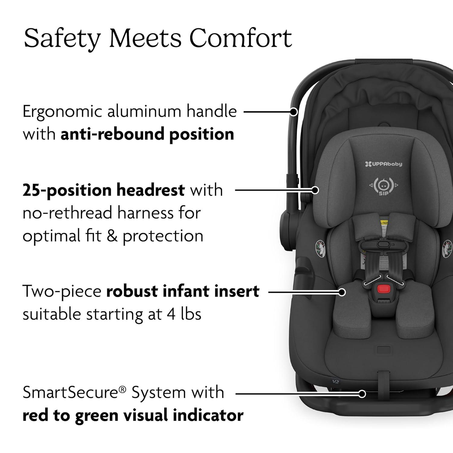 imageUPPAbaby Aria V2 Lightweight Infant Car Seat  Just Under 6 lbs  Base with Load Leg  Infant Insert  AllWeather FootCover Included  Direct Stroller Attachment  Declan Oat MlangeJake Charcoal