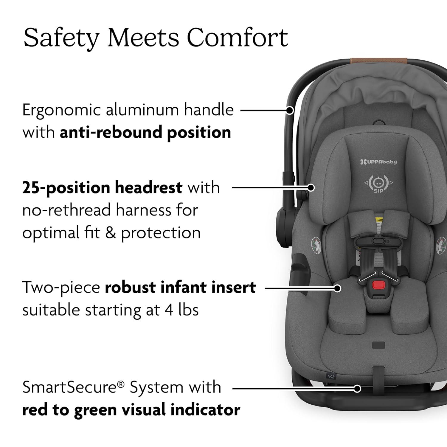 imageUPPAbaby Aria V2 Lightweight Infant Car Seat  Just Under 6 lbs  Base with Load Leg  Infant Insert  AllWeather FootCover Included  Direct Stroller Attachment  Declan Oat MlangeGreyson Charcoal Mlange