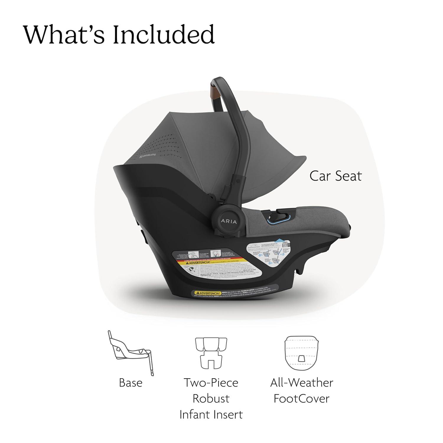 imageUPPAbaby Aria V2 Lightweight Infant Car Seat  Just Under 6 lbs  Base with Load Leg  Infant Insert  AllWeather FootCover Included  Direct Stroller Attachment  Declan Oat MlangeGreyson Charcoal Mlange