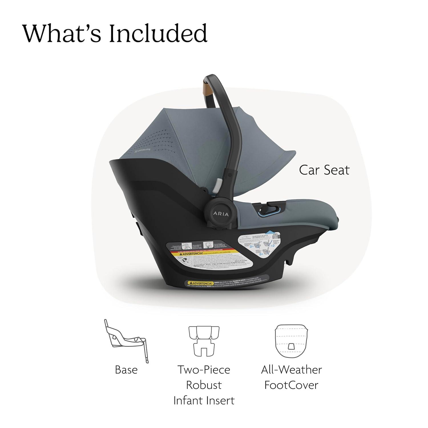 imageUPPAbaby Aria V2 Lightweight Infant Car Seat  Just Under 6 lbs  Base with Load Leg  Infant Insert  AllWeather FootCover Included  Direct Stroller Attachment  Declan Oat MlangeCallum Stone Blue