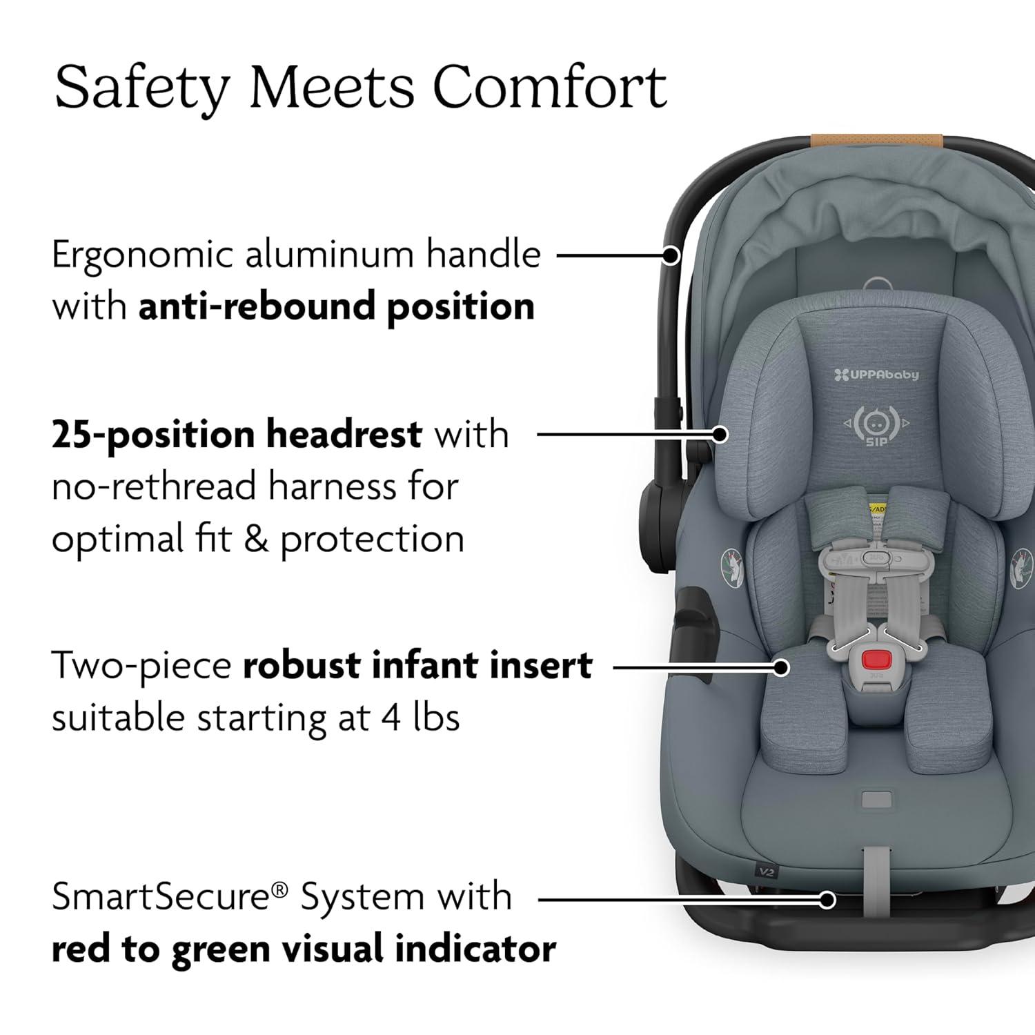 imageUPPAbaby Aria V2 Lightweight Infant Car Seat  Just Under 6 lbs  Base with Load Leg  Infant Insert  AllWeather FootCover Included  Direct Stroller Attachment  Declan Oat MlangeCallum Stone Blue