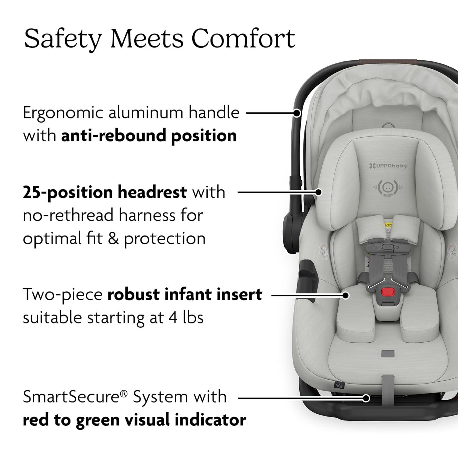 imageUPPAbaby Aria V2 Lightweight Infant Car Seat  Just Under 6 lbs  Base with Load Leg  Infant Insert  AllWeather FootCover Included  Direct Stroller Attachment  Declan Oat MlangeSavannah Pearl Grey Mlange