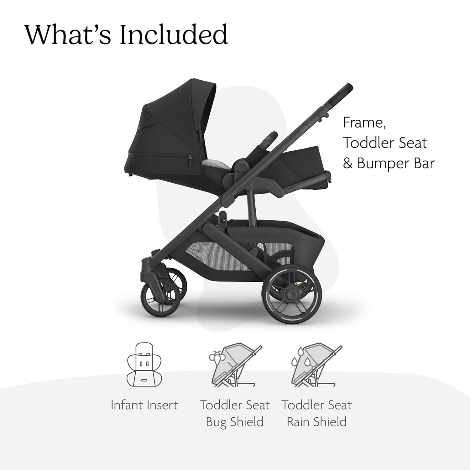 imageUPPAbaby Cruz V3 Stroller  from Birth  Car Seat Compatible  FullSize Reversible Seat  Infant Insert Bug and Rain Shields Included  Greyson Charcoal MlangeCarbon FrameSaddle LeatherJake Charcoal