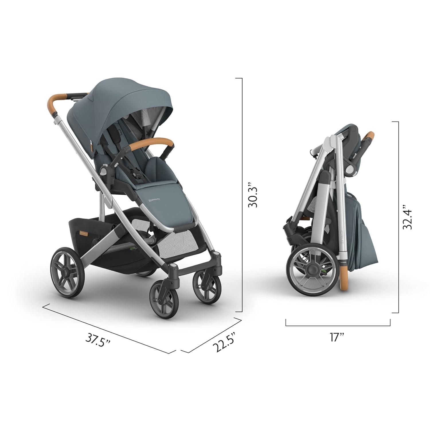 imageUPPAbaby Cruz V3 Stroller  from Birth  Car Seat Compatible  FullSize Reversible Seat  Infant Insert Bug and Rain Shields Included  Greyson Charcoal MlangeCarbon FrameSaddle LeatherCallum Stone Blue