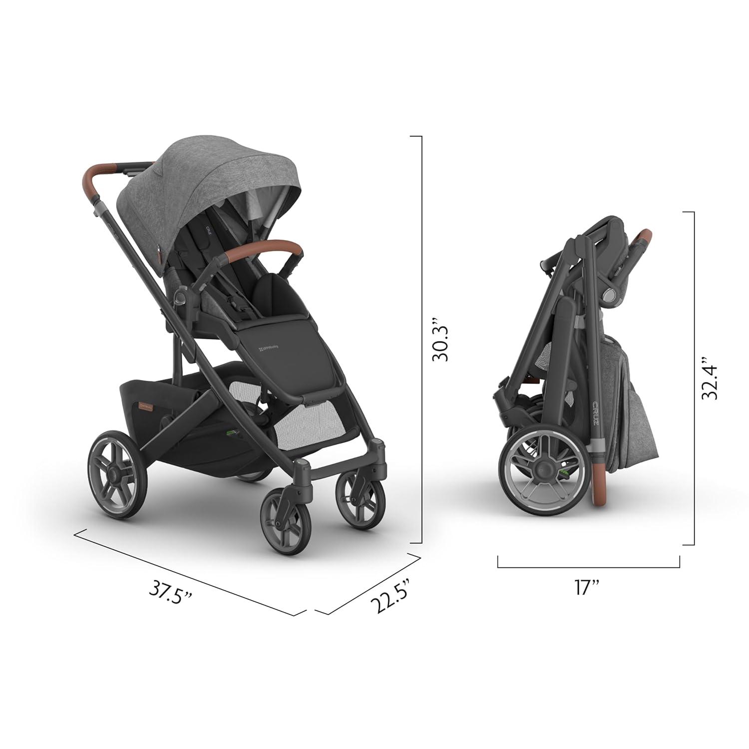 imageUPPAbaby Cruz V3 Stroller  from Birth  Car Seat Compatible  FullSize Reversible Seat  Infant Insert Bug and Rain Shields Included  Greyson Charcoal MlangeCarbon FrameSaddle LeatherGreyson Charcoal Mlange