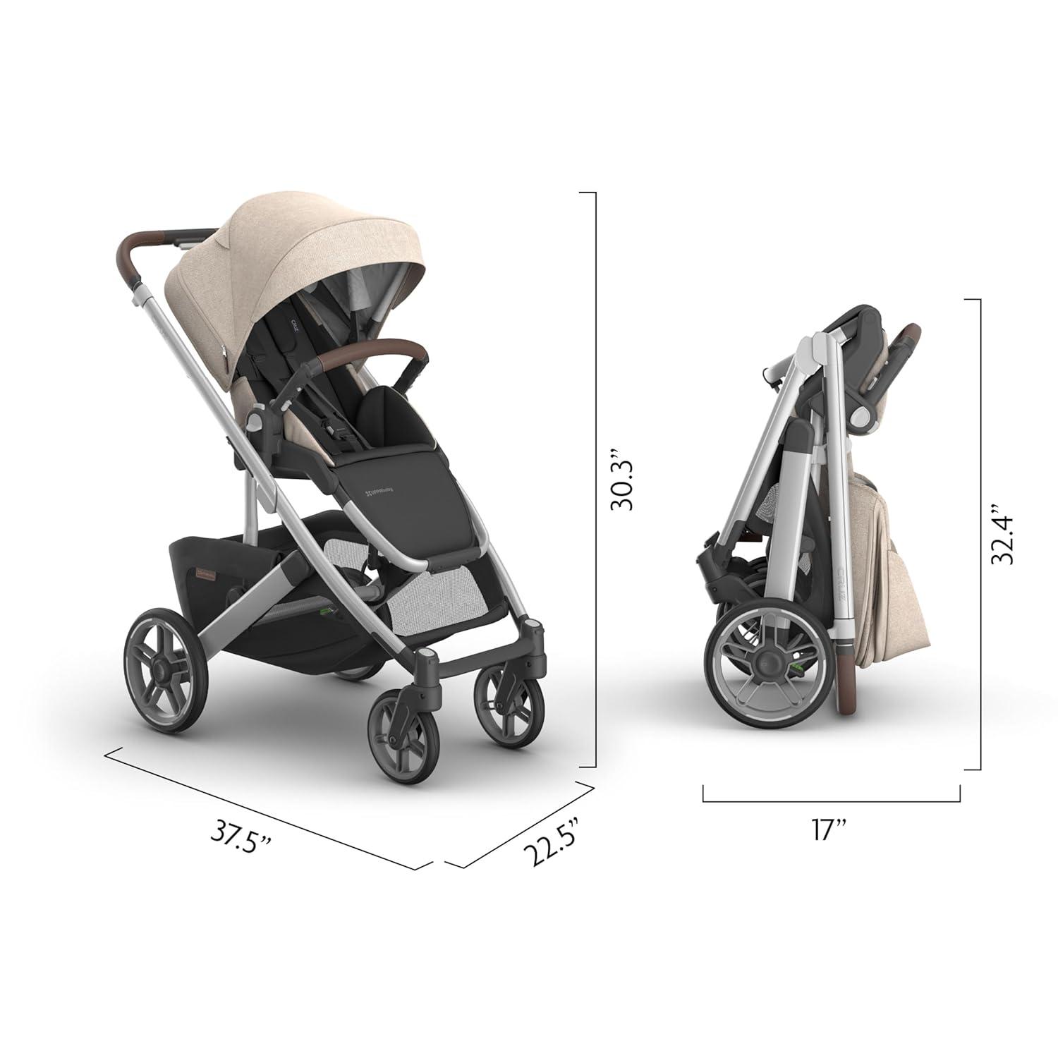 imageUPPAbaby Cruz V3 Stroller  from Birth  Car Seat Compatible  FullSize Reversible Seat  Infant Insert Bug and Rain Shields Included  Greyson Charcoal MlangeCarbon FrameSaddle LeatherDeclan Oat Mlange