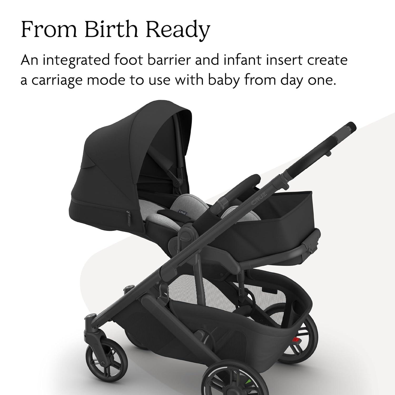 imageUPPAbaby Cruz V3 Stroller  from Birth  Car Seat Compatible  FullSize Reversible Seat  Infant Insert Bug and Rain Shields Included  Greyson Charcoal MlangeCarbon FrameSaddle LeatherJake Charcoal