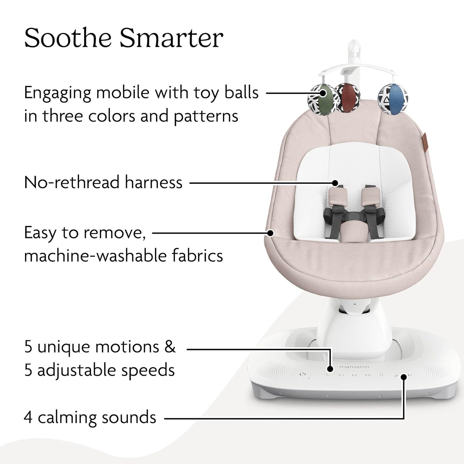 imageUPPAbaby Mamaroo Smart Swing  Customizable Soothing Modes with MotionSync Technology  Infant Recline  Bluetooth Enabled  Included Newborn Insert  Charlie Sand MlangeCharlie Sand Mlange