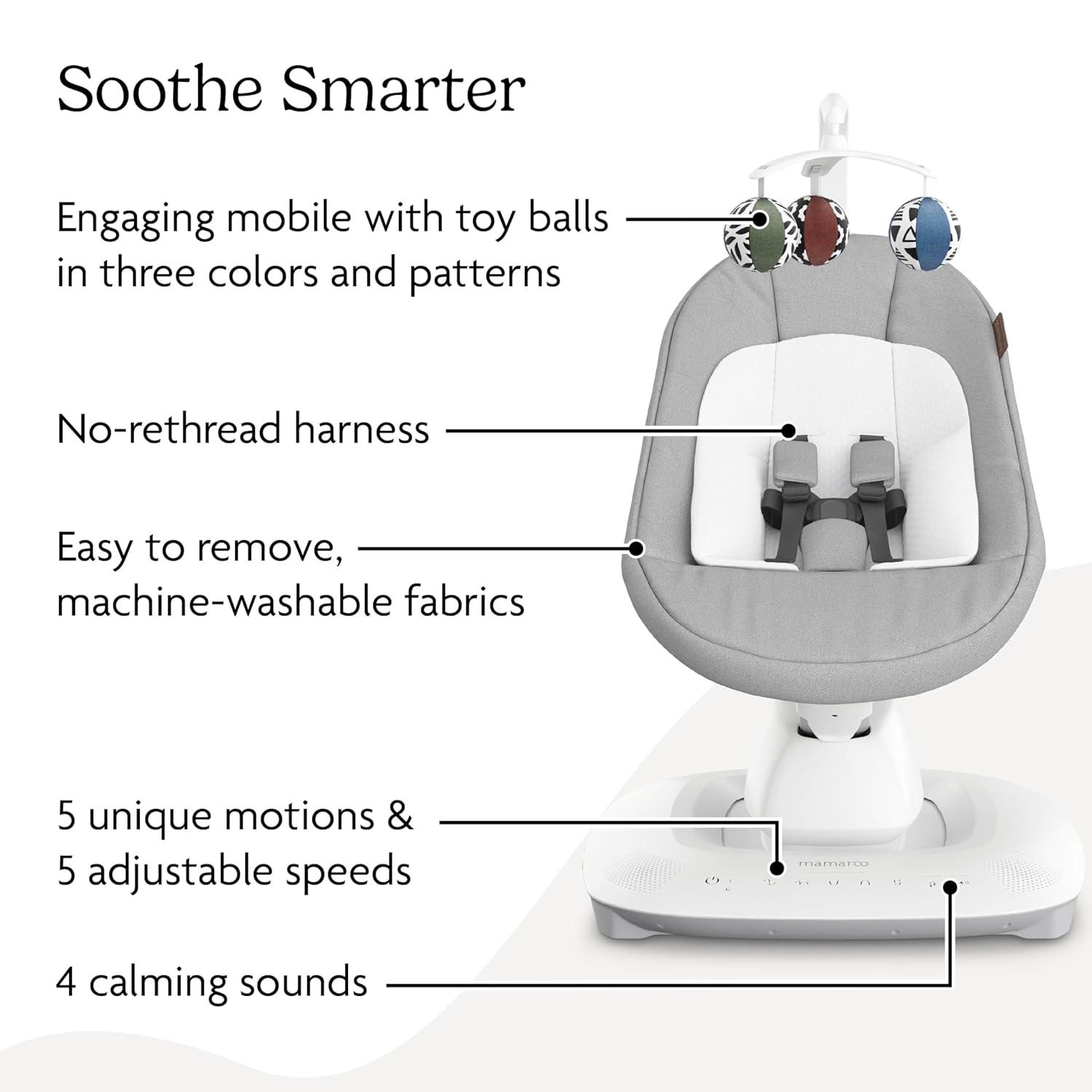 imageUPPAbaby Mamaroo Smart Swing  Customizable Soothing Modes with MotionSync Technology  Infant Recline  Bluetooth Enabled  Included Newborn Insert  Charlie Sand MlangeStella Grey Mlange