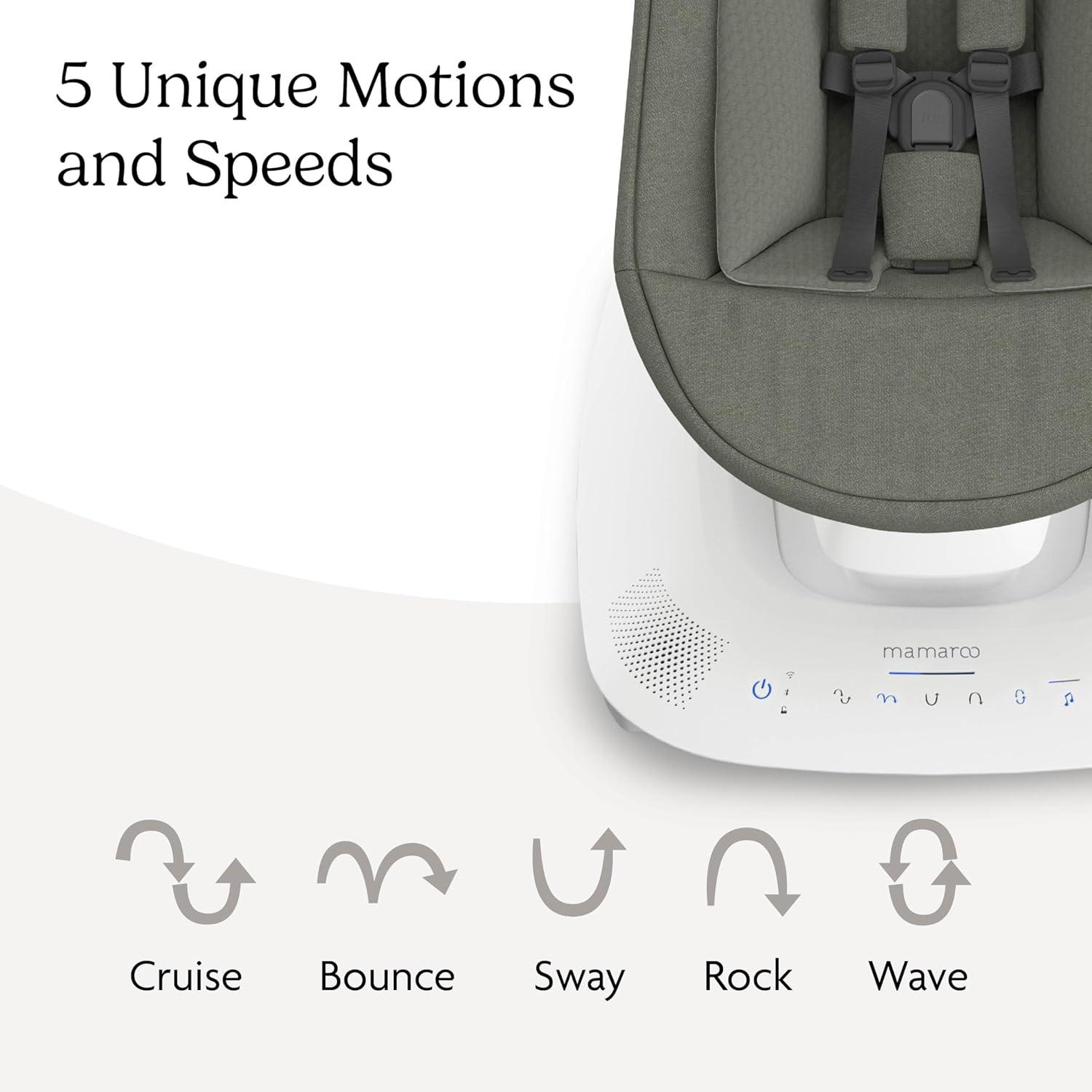 imageUPPAbaby Mamaroo Smart Swing  Customizable Soothing Modes with MotionSync Technology  Infant Recline  Bluetooth Enabled  Included Newborn Insert  Charlie Sand MlangeCamila Dark Green Mlange