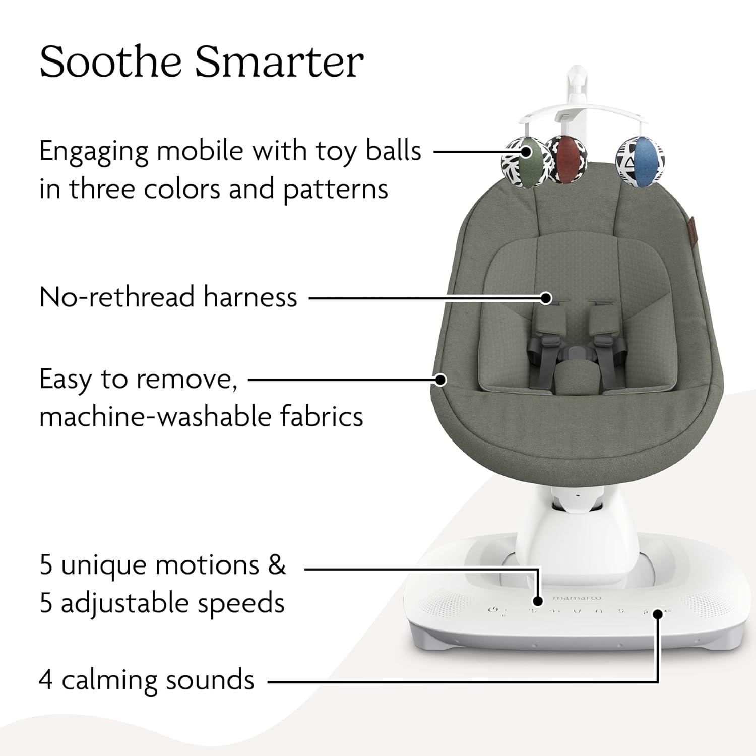 imageUPPAbaby Mamaroo Smart Swing  Customizable Soothing Modes with MotionSync Technology  Infant Recline  Bluetooth Enabled  Included Newborn Insert  Charlie Sand MlangeCamila Dark Green Mlange