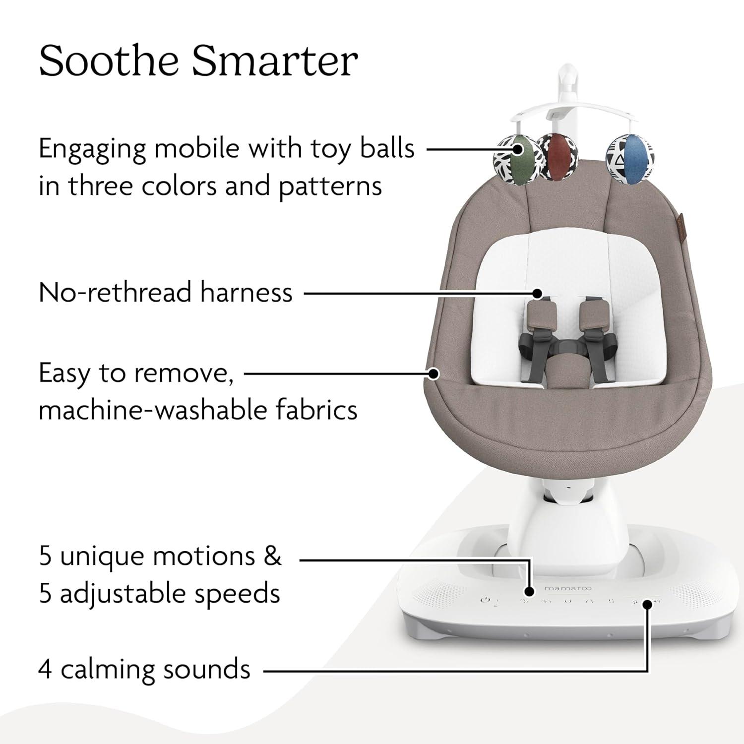 imageUPPAbaby Mamaroo Smart Swing  Customizable Soothing Modes with MotionSync Technology  Infant Recline  Bluetooth Enabled  Included Newborn Insert  Charlie Sand MlangeWells Dark Taupe Mlange