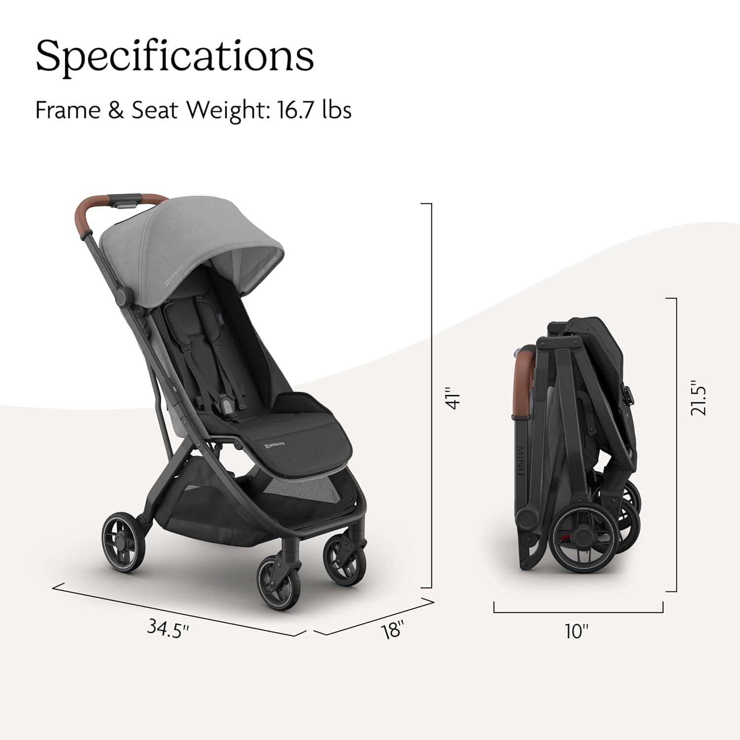 imageUPPAbaby Minu V3 Travel Stroller  Lightweight  Compact Design  OneHand Fold  Unfold  from Birth  Overhead Compatible  Jake CharcoalCarbon FrameBlack LeatherGreyson