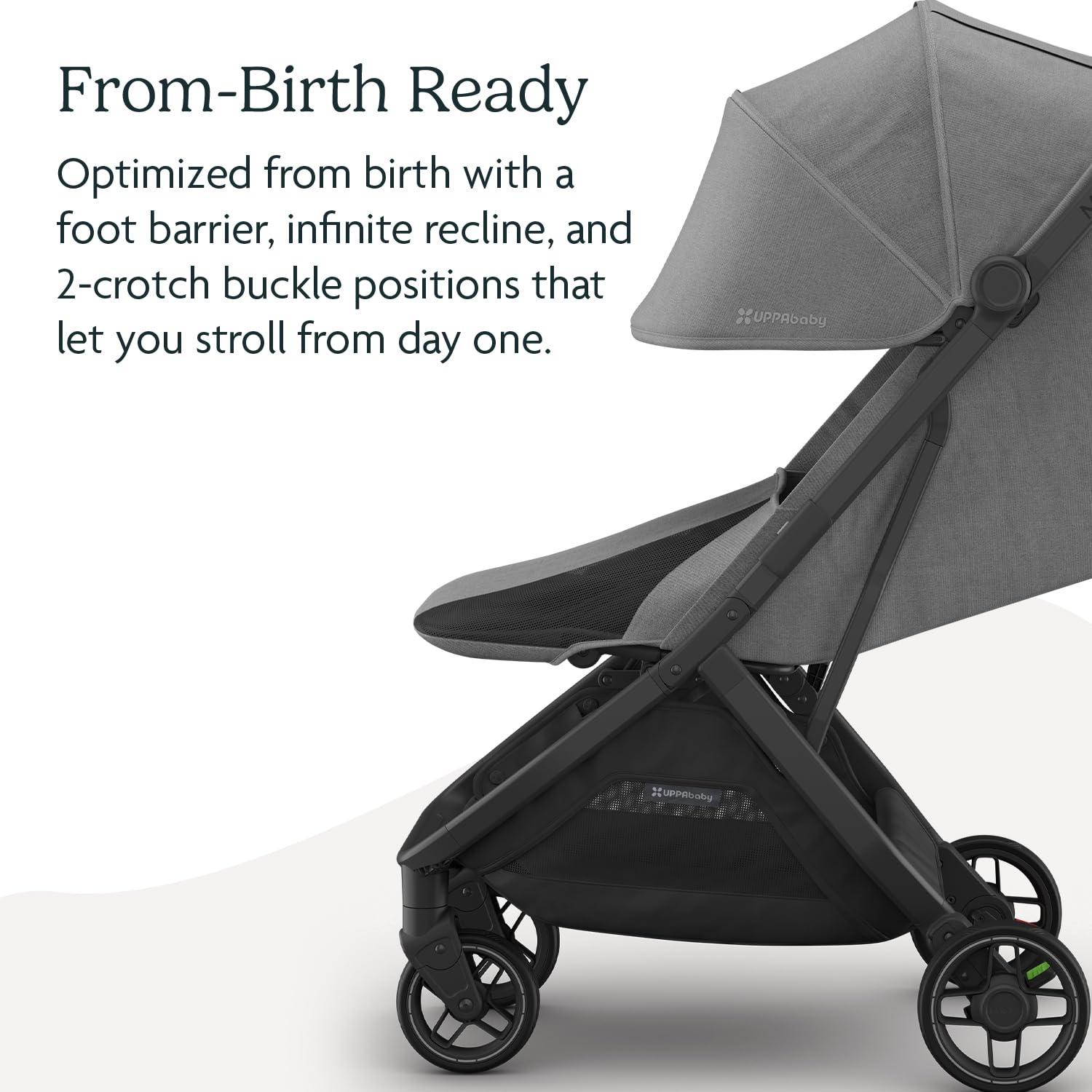 imageUPPAbaby Minu V3 Travel Stroller  Lightweight  Compact Design  OneHand Fold  Unfold  from Birth  Overhead Compatible  Jake CharcoalCarbon FrameBlack LeatherGreyson