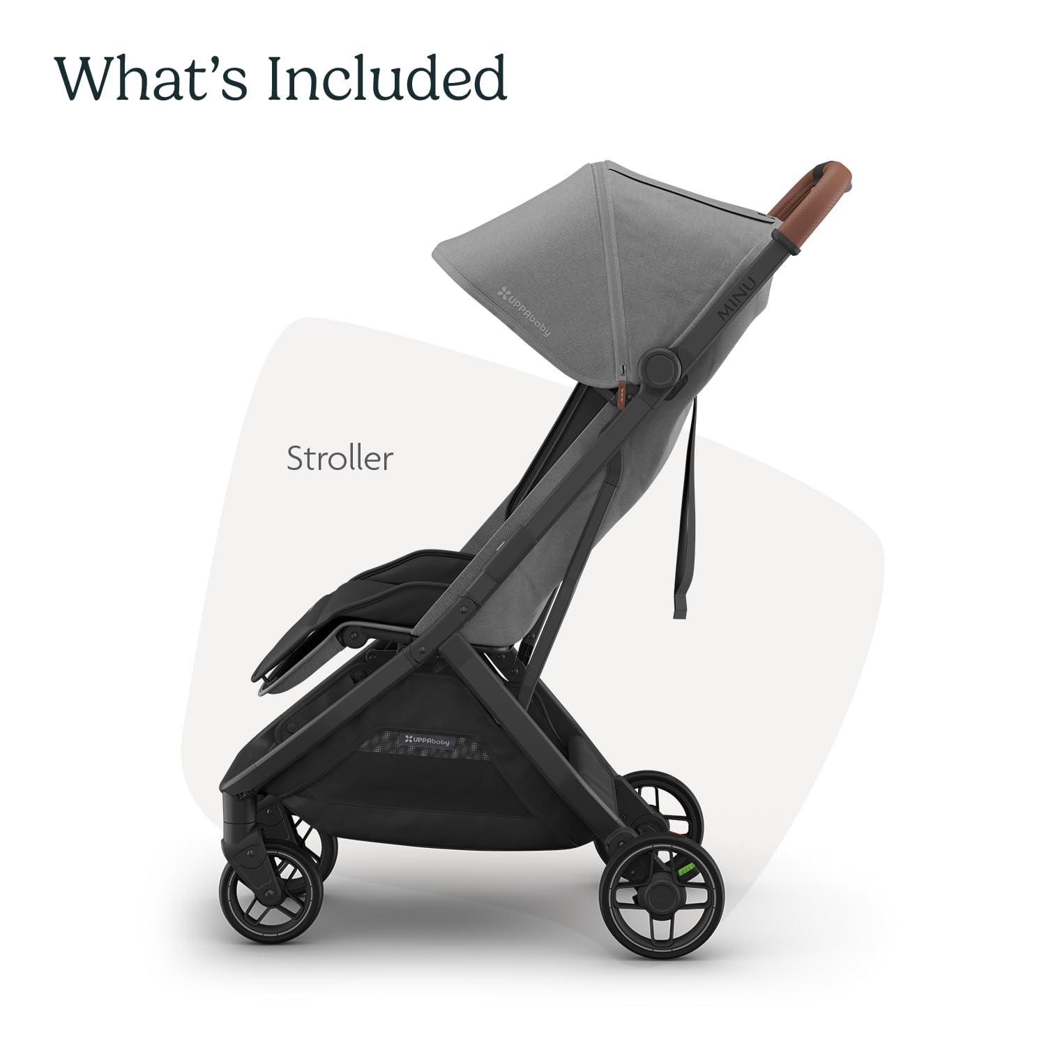 imageUPPAbaby Minu V3 Travel Stroller  Lightweight  Compact Design  OneHand Fold  Unfold  from Birth  Overhead Compatible  Jake CharcoalCarbon FrameBlack LeatherGreyson