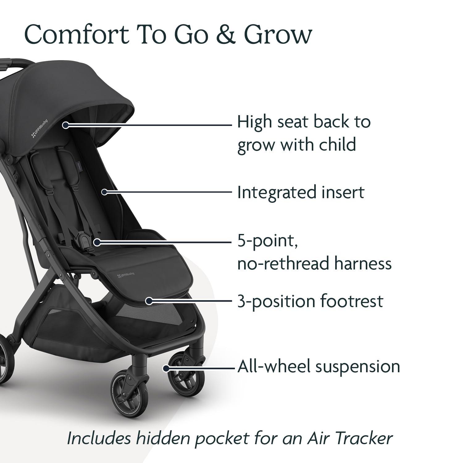 imageUPPAbaby Minu V3 Travel Stroller  Lightweight  Compact Design  OneHand Fold  Unfold  from Birth  Overhead Compatible  Jake CharcoalCarbon FrameBlack LeatherJake