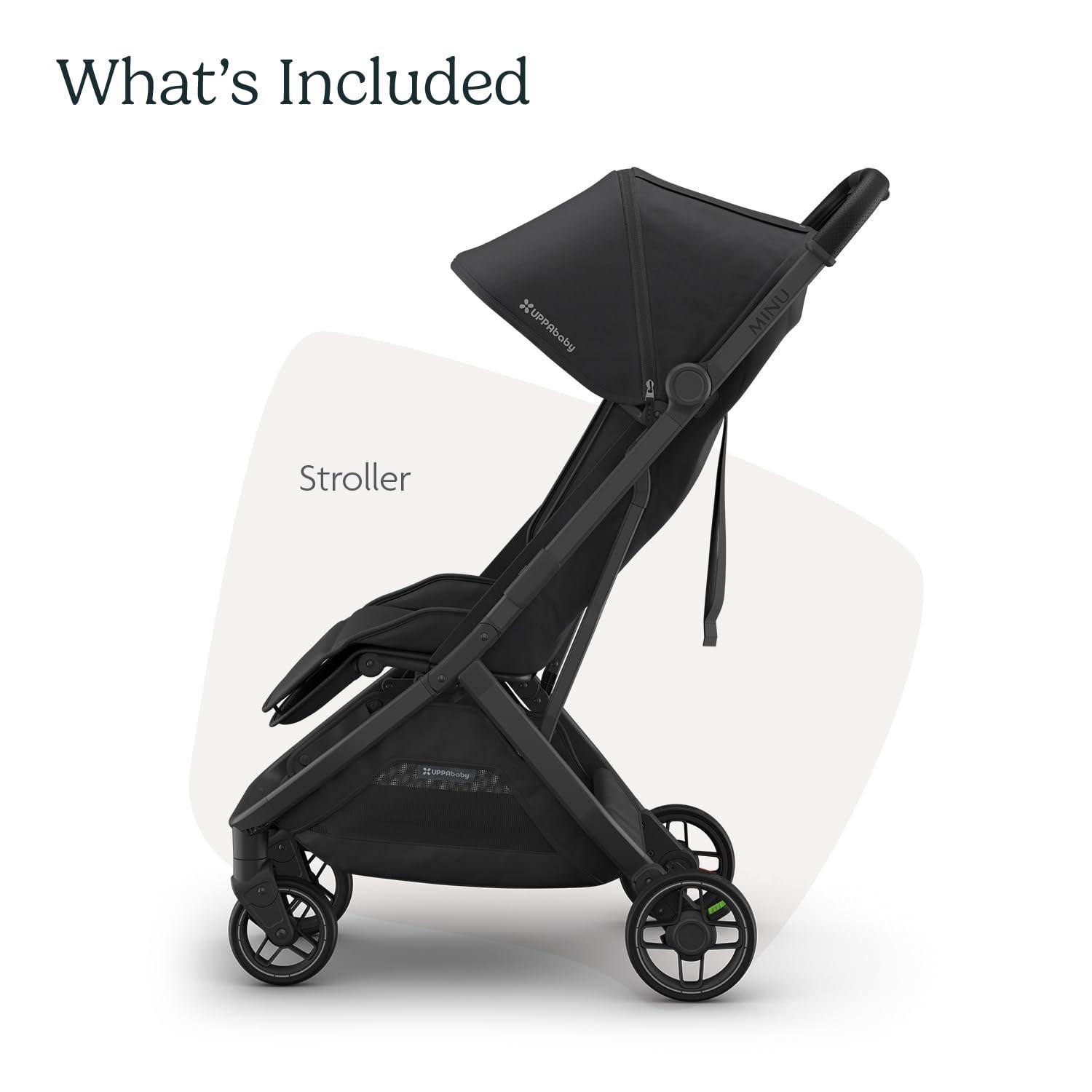 imageUPPAbaby Minu V3 Travel Stroller  Lightweight  Compact Design  OneHand Fold  Unfold  from Birth  Overhead Compatible  Jake CharcoalCarbon FrameBlack LeatherJake
