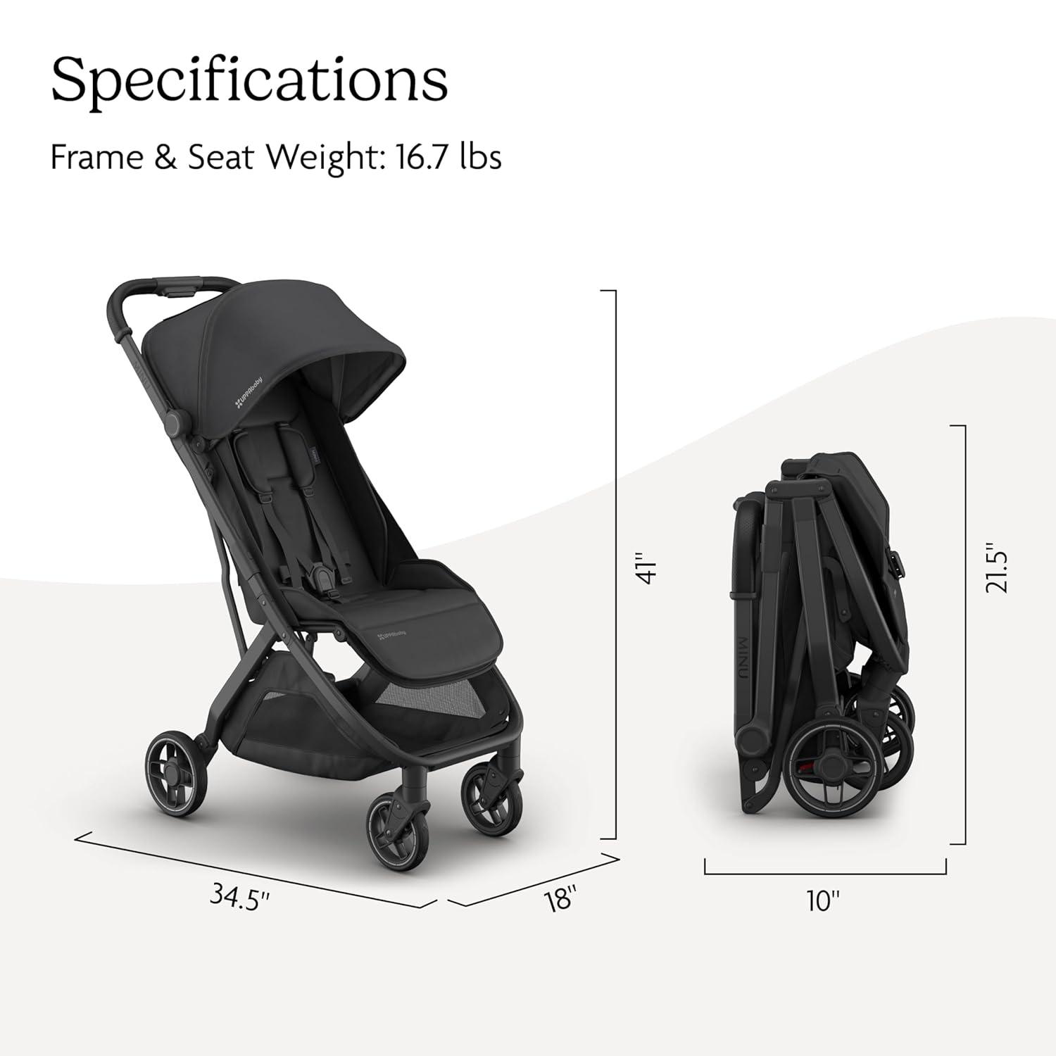 imageUPPAbaby Minu V3 Travel Stroller  Lightweight  Compact Design  OneHand Fold  Unfold  from Birth  Overhead Compatible  Jake CharcoalCarbon FrameBlack LeatherJake