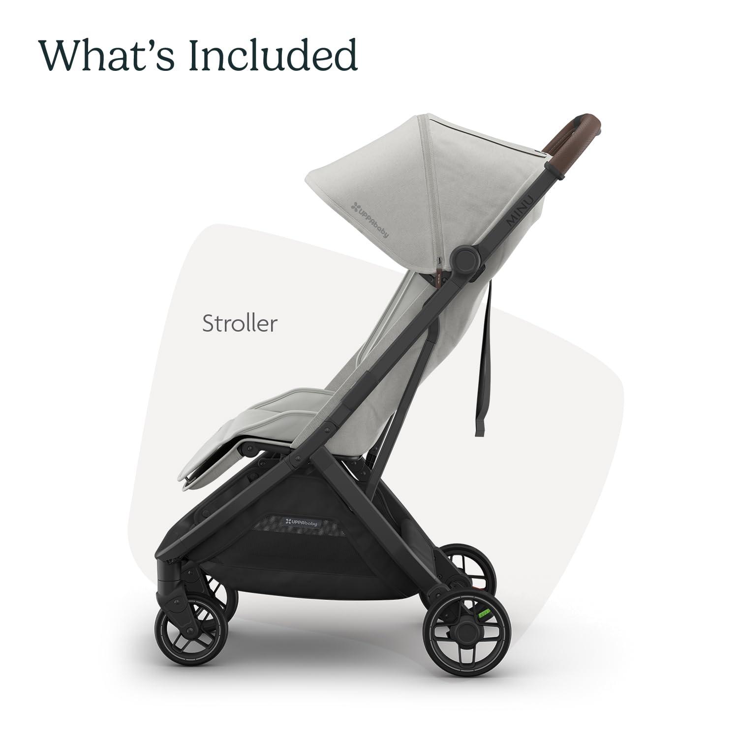 imageUPPAbaby Minu V3 Travel Stroller  Lightweight  Compact Design  OneHand Fold  Unfold  from Birth  Overhead Compatible  Jake CharcoalCarbon FrameBlack LeatherSavannah