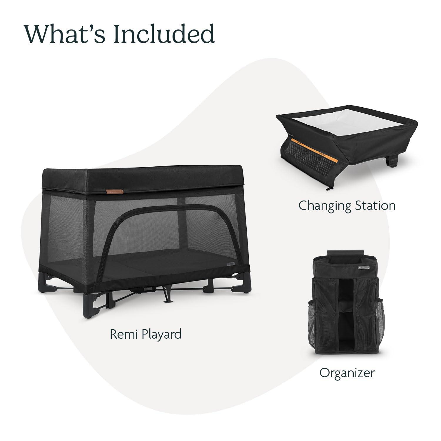imageUPPAbaby Remi Playard Bundle Includes Remi Playard  Changing Station  Changing Station Organizer Travel Crib  Mesh Bassinet Storage Bag and Mattress Cover Included  Jake CharcoalJake