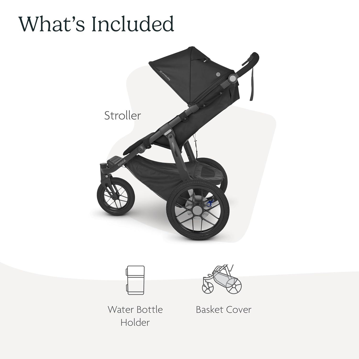 imageUPPAbaby Ridge Jogging StrollerDurable Performance Jogger with NeverFlat TiresBuilt for Walking Running HikingWater Bottle Holder and Basket Cover IncludedJake CharcoalCarbon FrameJake Charcoal