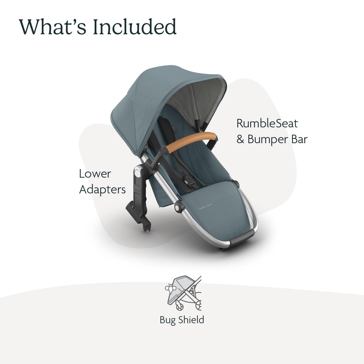 imageUPPAbaby RumbleSeat V3 Second Lower Seat  Compatible with Vista V2 and Vista V3  AllWeather Seat  Magnetic Buckle  Adapters Included  Jake CharcoalCarbon FrameBlack LeatherCallum Stone BlueSilver FrameSand Leather