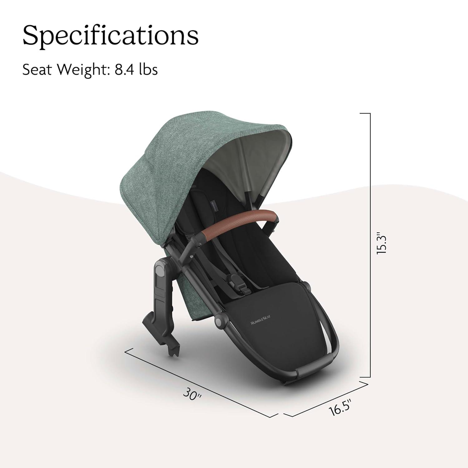 imageUPPAbaby RumbleSeat V3 Second Lower Seat  Compatible with Vista V2 and Vista V3  AllWeather Seat  Magnetic Buckle  Adapters Included  Jake CharcoalCarbon FrameBlack LeatherGwen Green MlangeCarbon FrameSaddle Leather