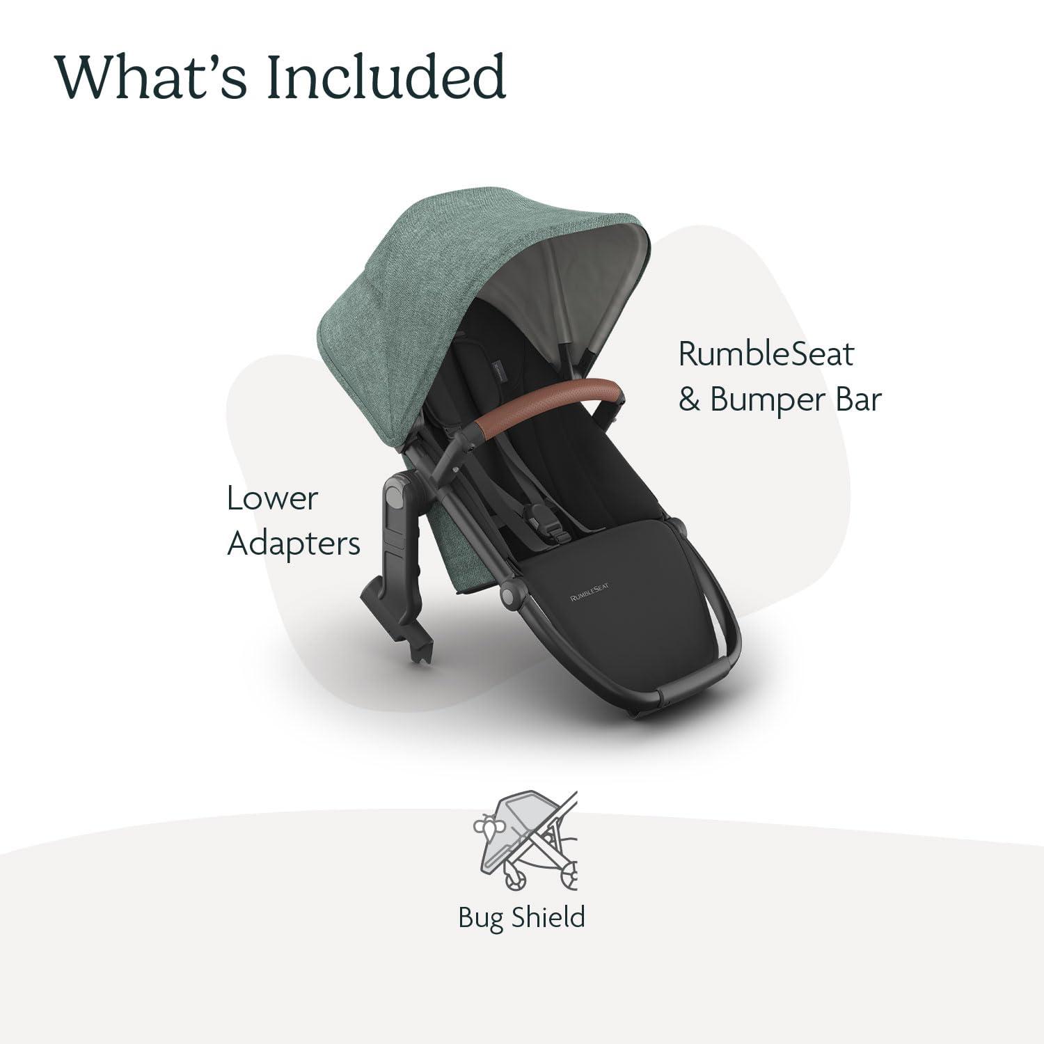 imageUPPAbaby RumbleSeat V3 Second Lower Seat  Compatible with Vista V2 and Vista V3  AllWeather Seat  Magnetic Buckle  Adapters Included  Jake CharcoalCarbon FrameBlack LeatherGwen Green MlangeCarbon FrameSaddle Leather