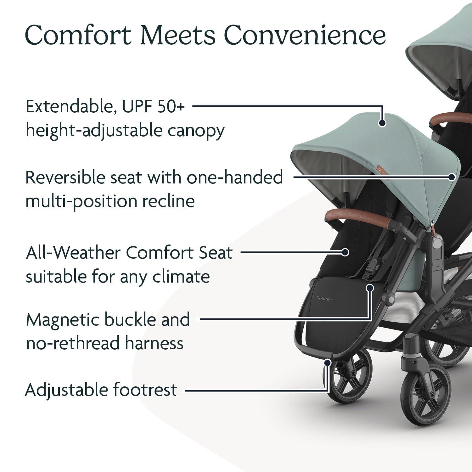 imageUPPAbaby RumbleSeat V3 Second Lower Seat  Compatible with Vista V2 and Vista V3  AllWeather Seat  Magnetic Buckle  Adapters Included  Jake CharcoalCarbon FrameBlack LeatherKenzi Mystic AquaCarbon FrameSaddle Leather