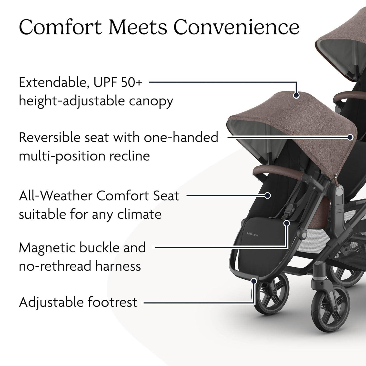 imageUPPAbaby RumbleSeat V3 Second Lower Seat  Compatible with Vista V2 and Vista V3  AllWeather Seat  Magnetic Buckle  Adapters Included  Jake CharcoalCarbon FrameBlack LeatherOwen Mocha MelangeCarbon FrameChestnut Leather