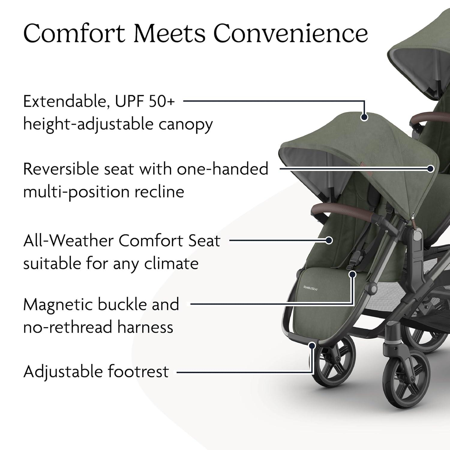 imageUPPAbaby RumbleSeat V3 Second Lower Seat  Compatible with Vista V2 and Vista V3  AllWeather Seat  Magnetic Buckle  Adapters Included  Jake CharcoalCarbon FrameBlack LeatherEvelyn Meadow GreenGraphite FrameChestnut Leather