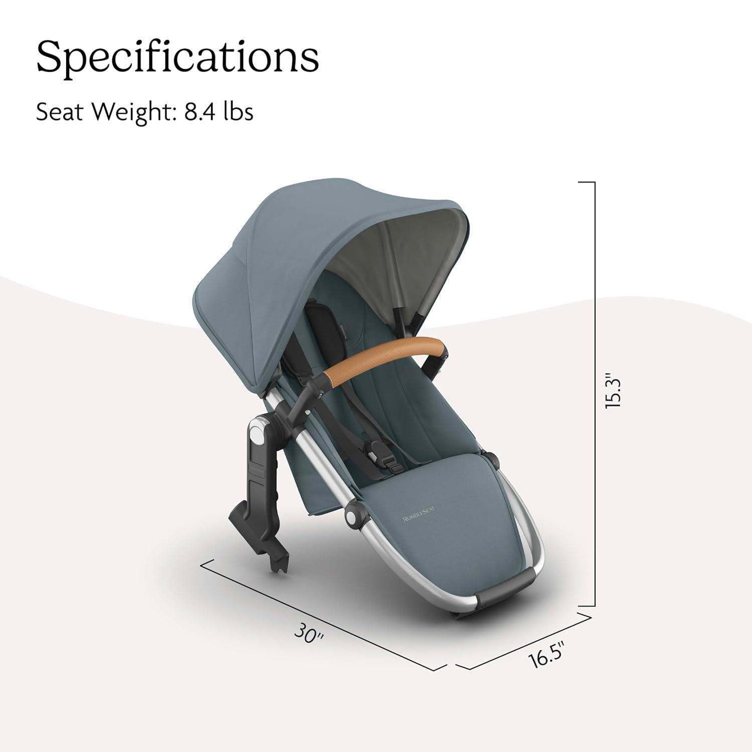 imageUPPAbaby RumbleSeat V3 Second Lower Seat  Compatible with Vista V2 and Vista V3  AllWeather Seat  Magnetic Buckle  Adapters Included  Jake CharcoalCarbon FrameBlack LeatherCallum Stone BlueSilver FrameSand Leather
