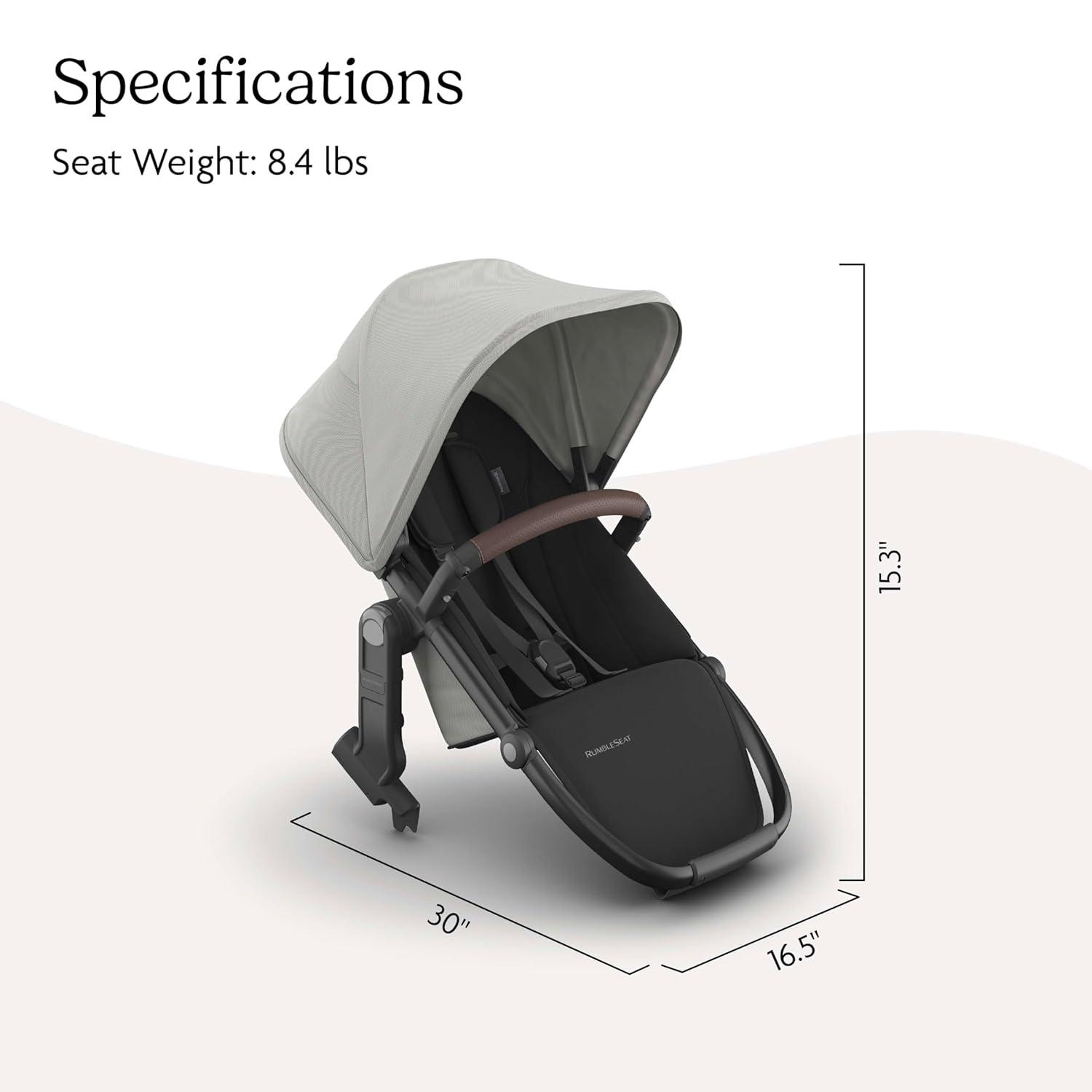 imageUPPAbaby RumbleSeat V3 Second Lower Seat  Compatible with Vista V2 and Vista V3  AllWeather Seat  Magnetic Buckle  Adapters Included  Jake CharcoalCarbon FrameBlack LeatherSavannah Pearl Gray JacquardCarbon FrameChestnut Leather