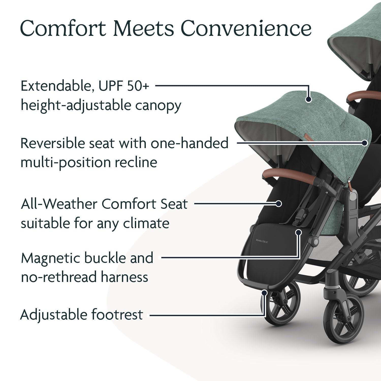 imageUPPAbaby RumbleSeat V3 Second Lower Seat  Compatible with Vista V2 and Vista V3  AllWeather Seat  Magnetic Buckle  Adapters Included  Jake CharcoalCarbon FrameBlack LeatherGwen Green MlangeCarbon FrameSaddle Leather