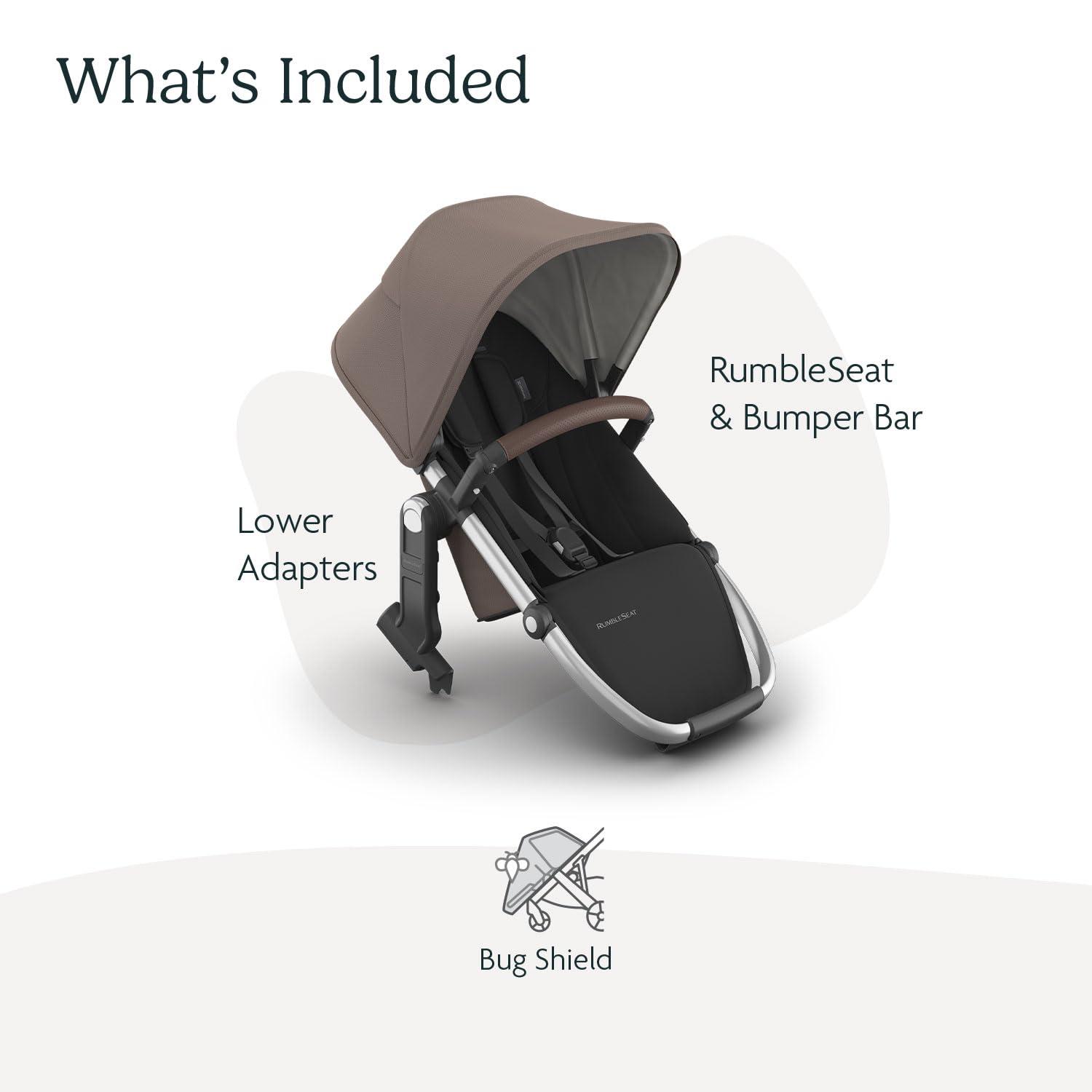 imageUPPAbaby RumbleSeat V3 Second Lower Seat  Compatible with Vista V2 and Vista V3  AllWeather Seat  Magnetic Buckle  Adapters Included  Jake CharcoalCarbon FrameBlack LeatherTheo Dark TaupeSilver FrameChestnut Leather