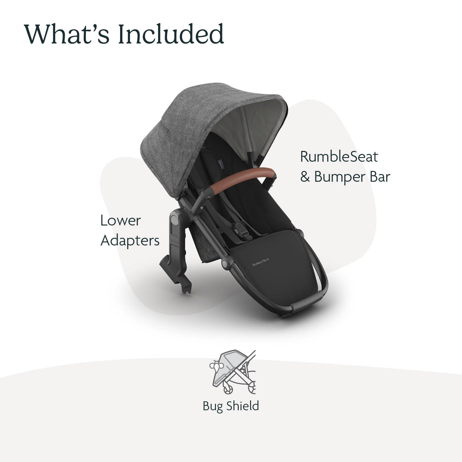 imageUPPAbaby RumbleSeat V3 Second Lower Seat  Compatible with Vista V2 and Vista V3  AllWeather Seat  Magnetic Buckle  Adapters Included  Jake CharcoalCarbon FrameBlack LeatherGreyson Charcoal MlangeCarbon FrameSaddle Leather
