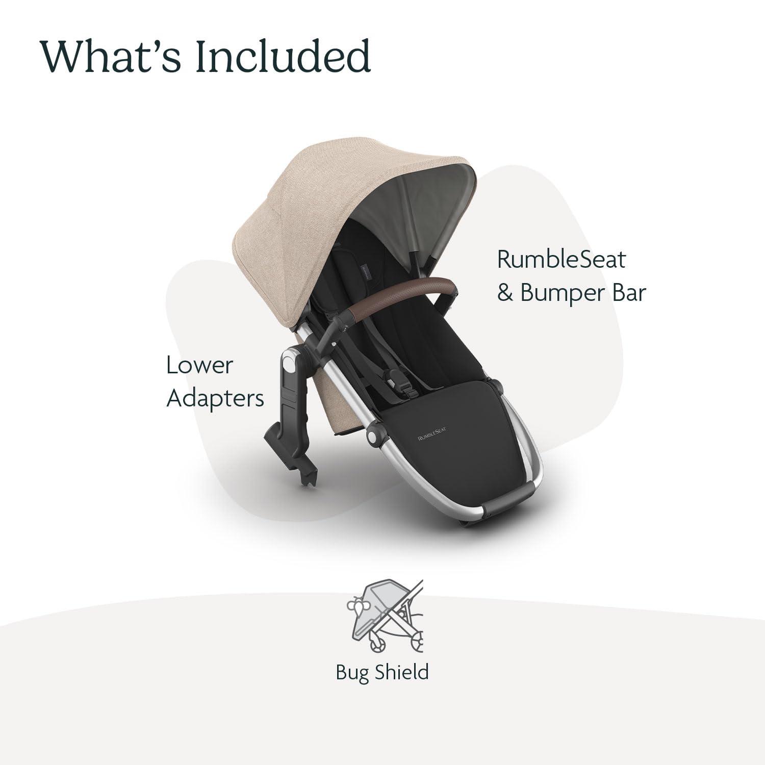 imageUPPAbaby RumbleSeat V3 Second Lower Seat  Compatible with Vista V2 and Vista V3  AllWeather Seat  Magnetic Buckle  Adapters Included  Jake CharcoalCarbon FrameBlack LeatherDeclan Oat MlangeSilver FrameChestnut Leather