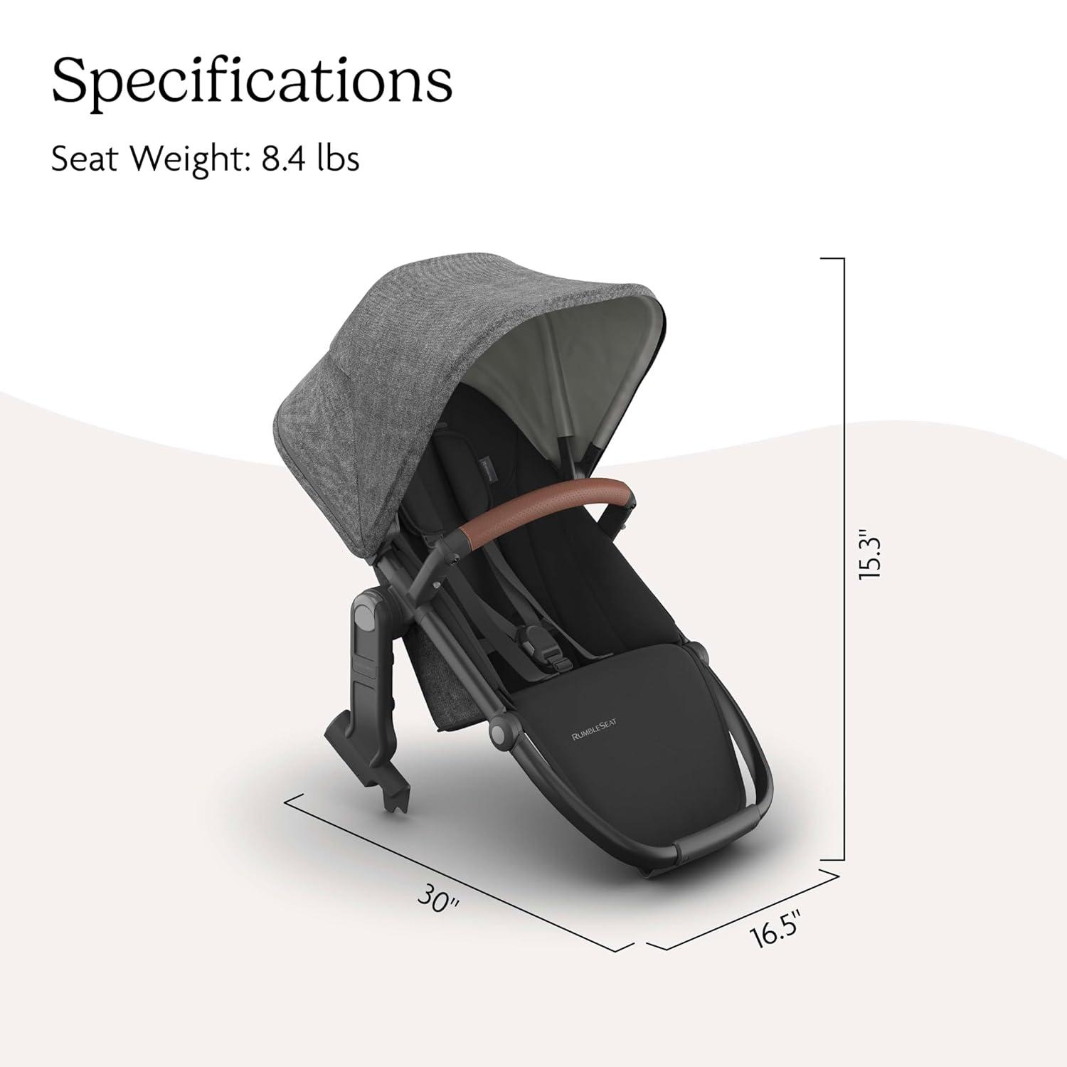 imageUPPAbaby RumbleSeat V3 Second Lower Seat  Compatible with Vista V2 and Vista V3  AllWeather Seat  Magnetic Buckle  Adapters Included  Jake CharcoalCarbon FrameBlack LeatherGreyson Charcoal MlangeCarbon FrameSaddle Leather
