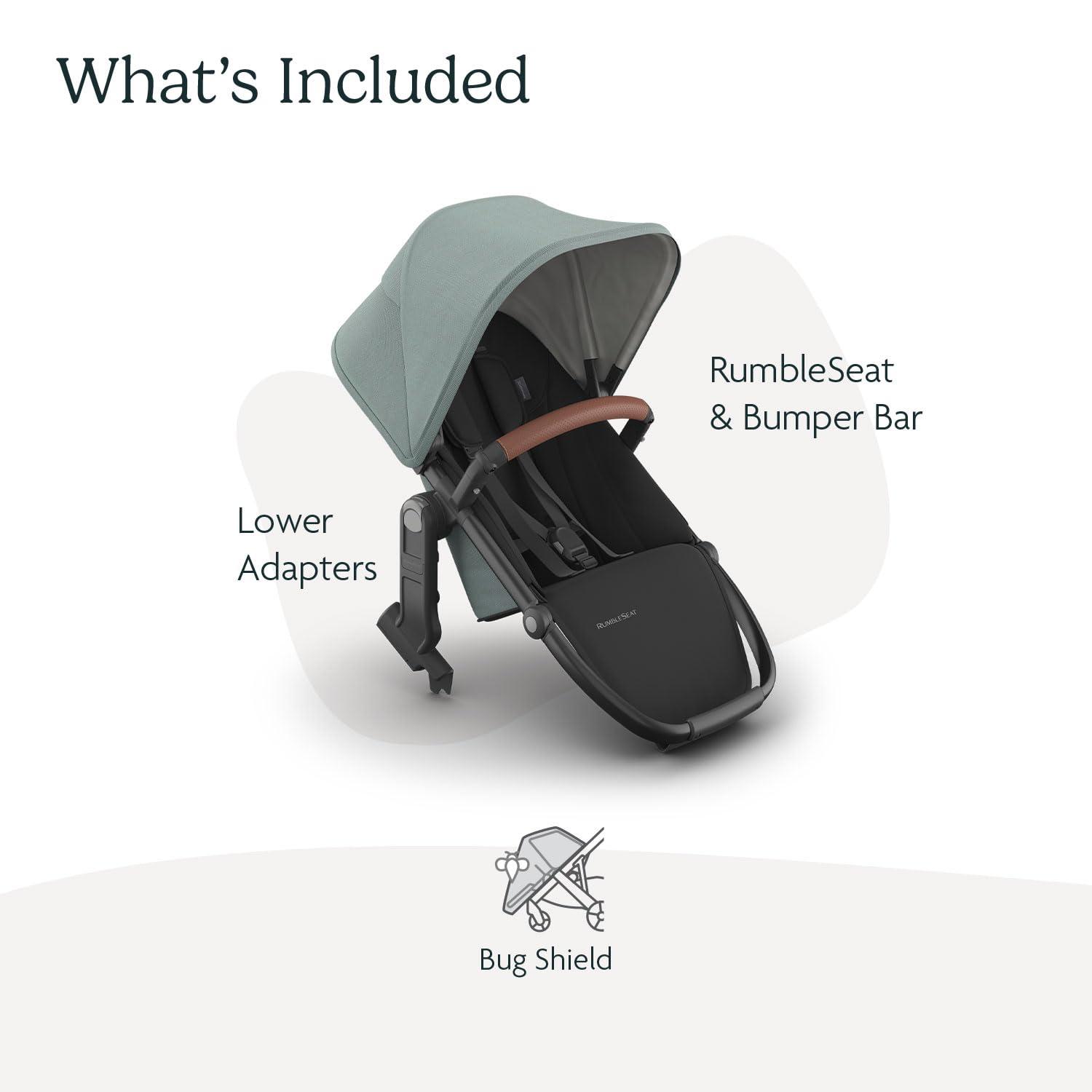imageUPPAbaby RumbleSeat V3 Second Lower Seat  Compatible with Vista V2 and Vista V3  AllWeather Seat  Magnetic Buckle  Adapters Included  Jake CharcoalCarbon FrameBlack LeatherKenzi Mystic AquaCarbon FrameSaddle Leather