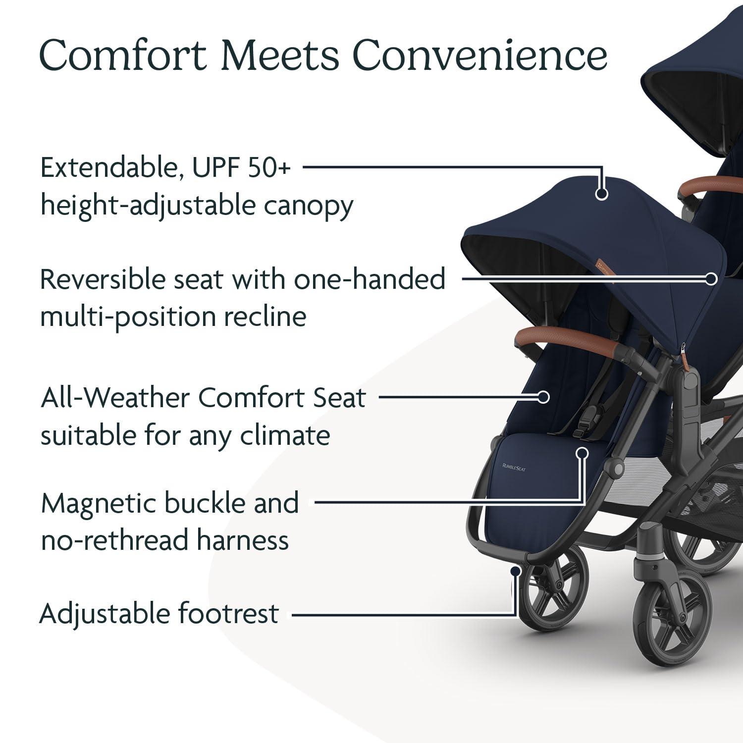 imageUPPAbaby RumbleSeat V3 Second Lower Seat  Compatible with Vista V2 and Vista V3  AllWeather Seat  Magnetic Buckle  Adapters Included  Jake CharcoalCarbon FrameBlack LeatherNoa NavyCarbon FrameSaddle Leather