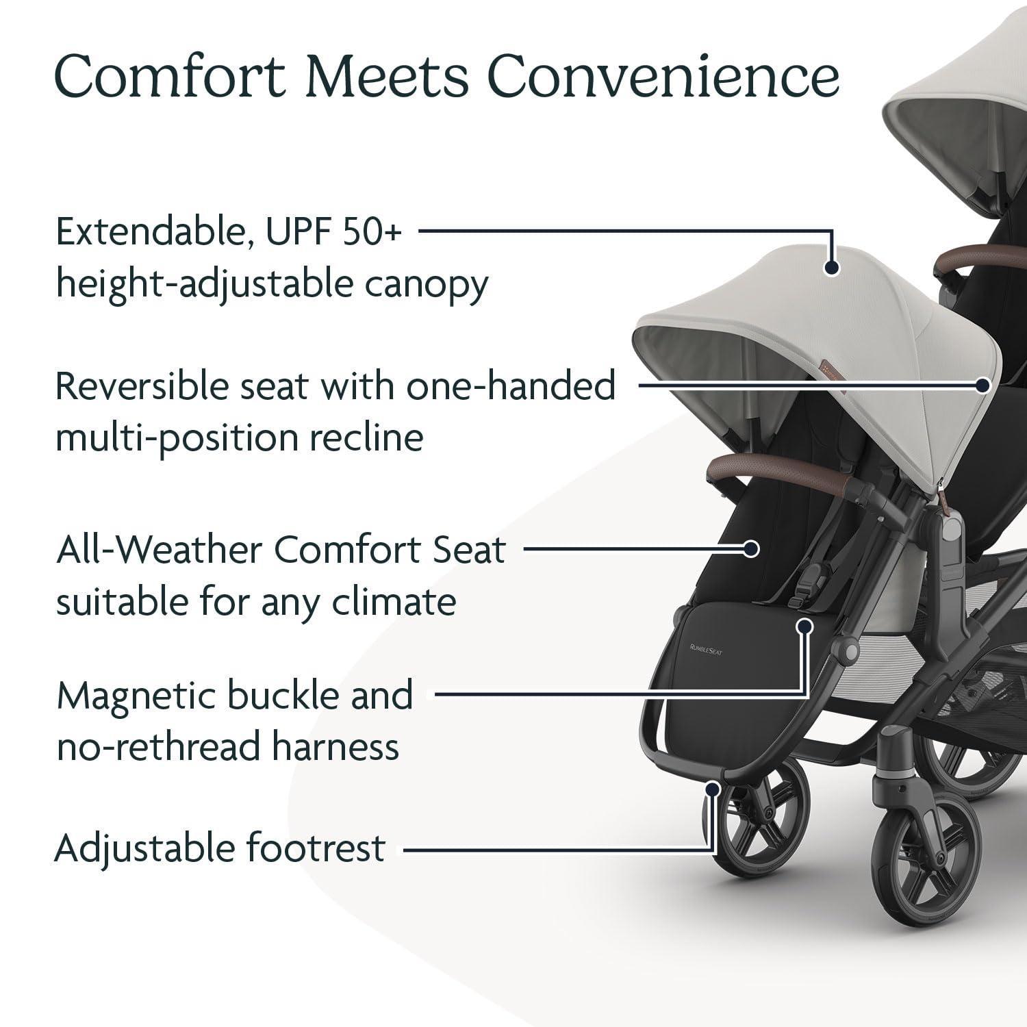 imageUPPAbaby RumbleSeat V3 Second Lower Seat  Compatible with Vista V2 and Vista V3  AllWeather Seat  Magnetic Buckle  Adapters Included  Jake CharcoalCarbon FrameBlack LeatherSavannah Pearl Gray JacquardCarbon FrameChestnut Leather
