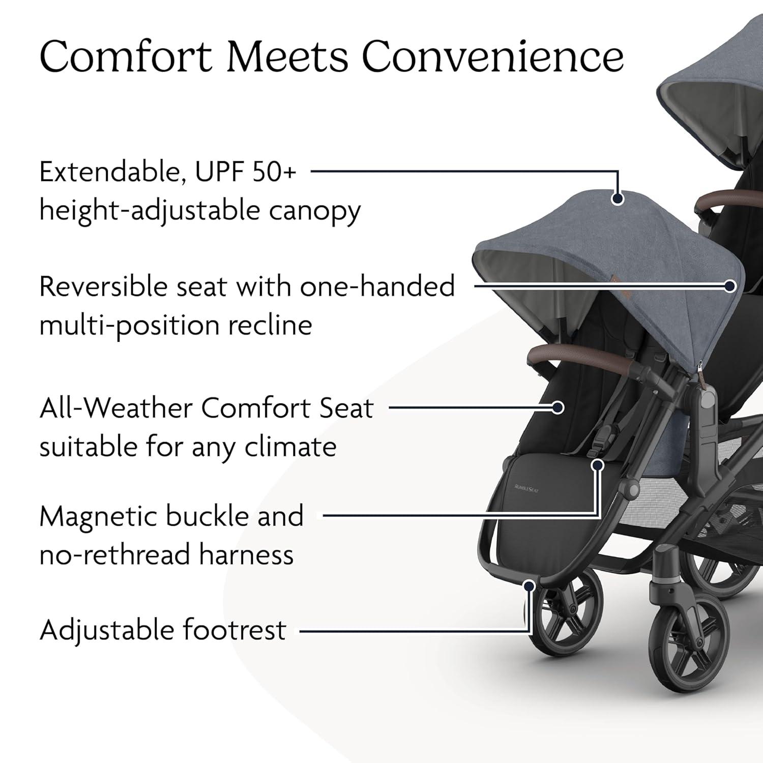 imageUPPAbaby RumbleSeat V3 Second Lower Seat  Compatible with Vista V2 and Vista V3  AllWeather Seat  Magnetic Buckle  Adapters Included  Jake CharcoalCarbon FrameBlack LeatherJulian Dusty Blue MelangeCarbon FrameChestnut Leather