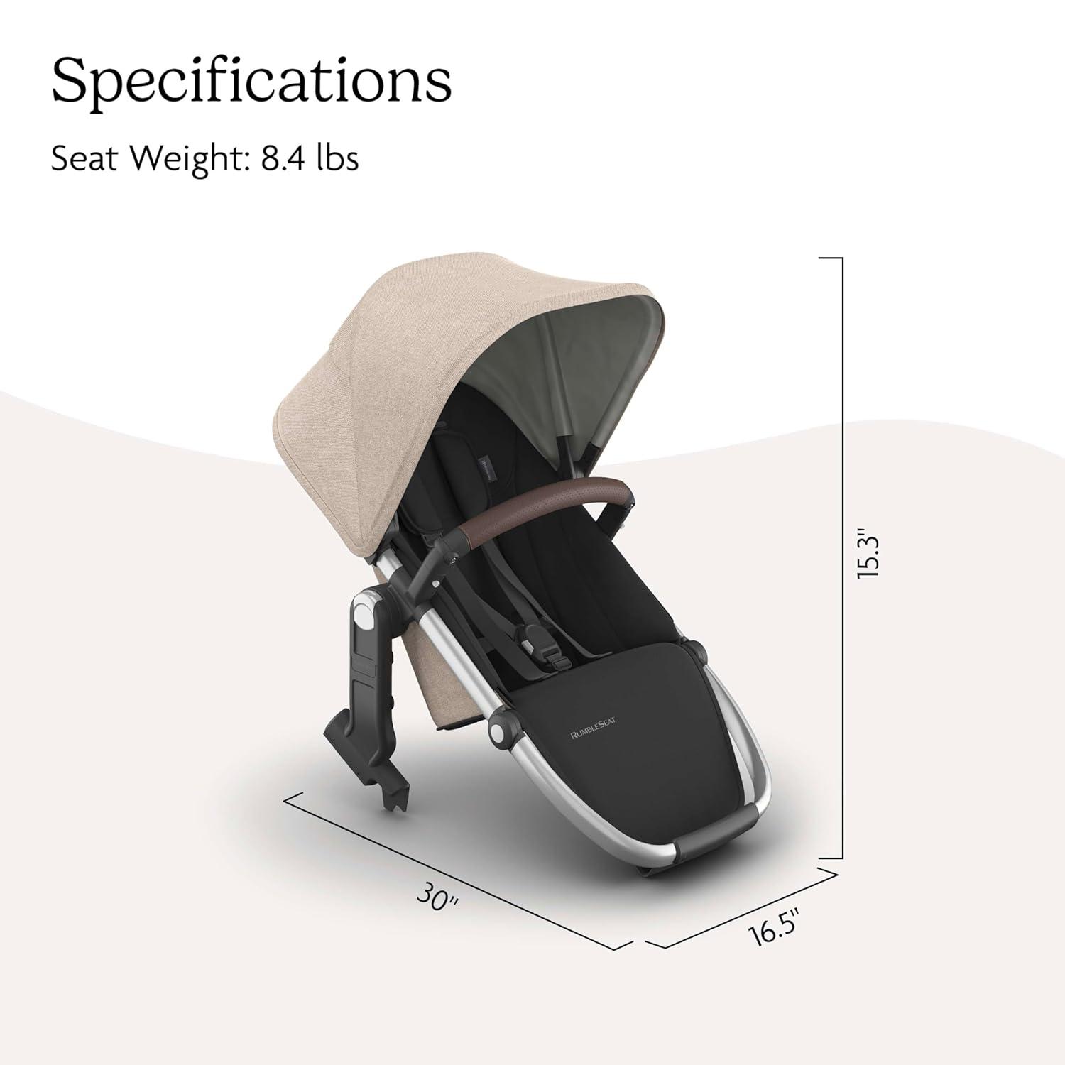 imageUPPAbaby RumbleSeat V3 Second Lower Seat  Compatible with Vista V2 and Vista V3  AllWeather Seat  Magnetic Buckle  Adapters Included  Jake CharcoalCarbon FrameBlack LeatherDeclan Oat MlangeSilver FrameChestnut Leather